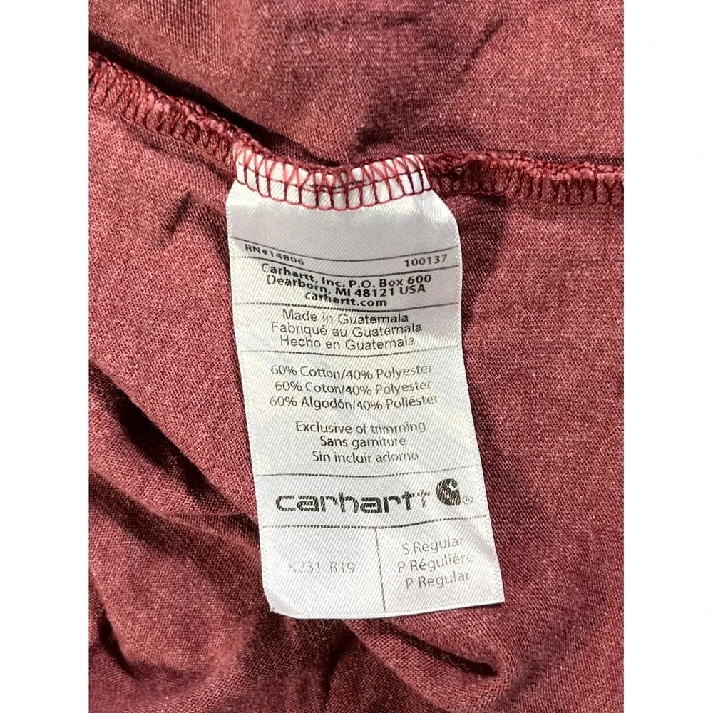 Carhartt Shirt Mens Small Red Cotton Graphic Logo Crew Neck Long Sleeve‎ Casual